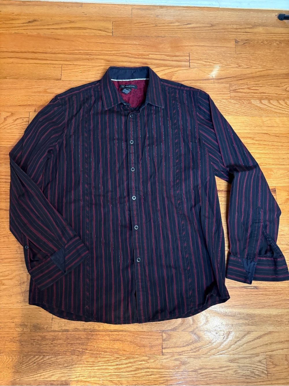 INC International Concepts Black Shirt with Red Stripes